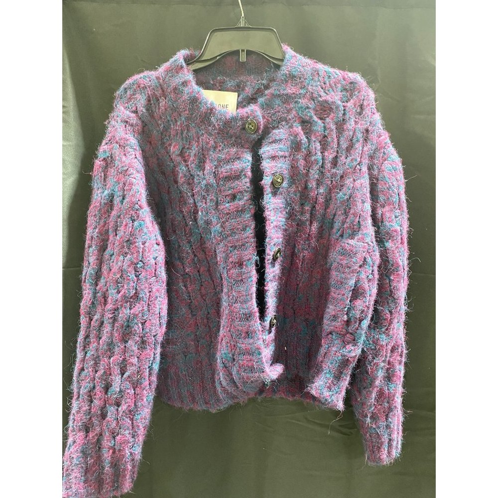 NWT RE/DONE  80S CREWNECK CARDIGAN MARLED PLUM SMALL